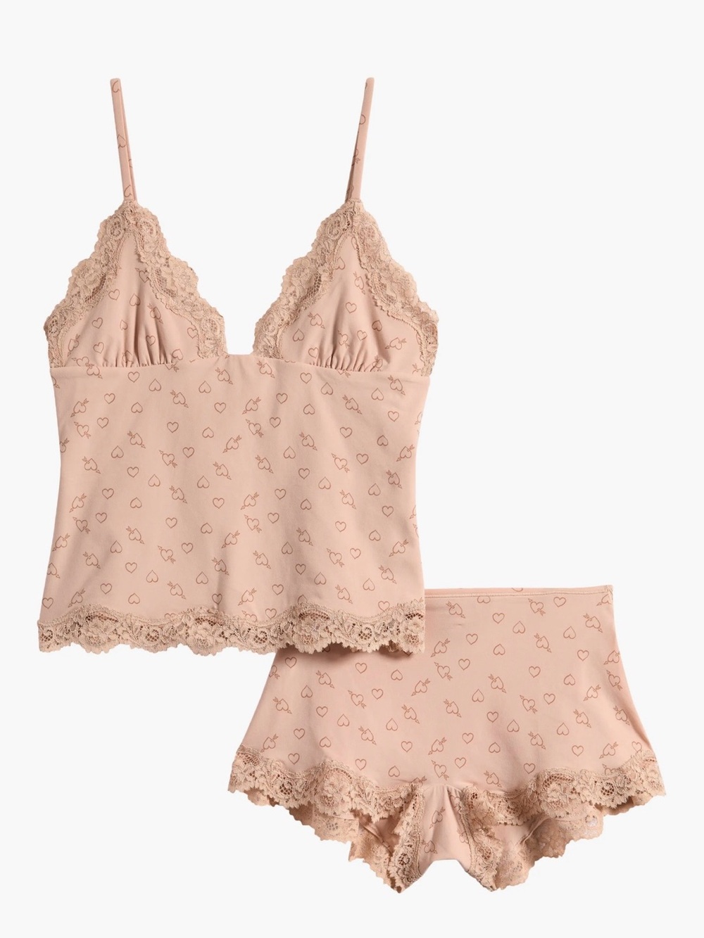 Skims Micah hearts print fits everyone lace cami and boy shorts set size large
